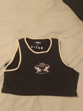YoungLA Black Tank Top with Cream Trim and Eagle Graphic